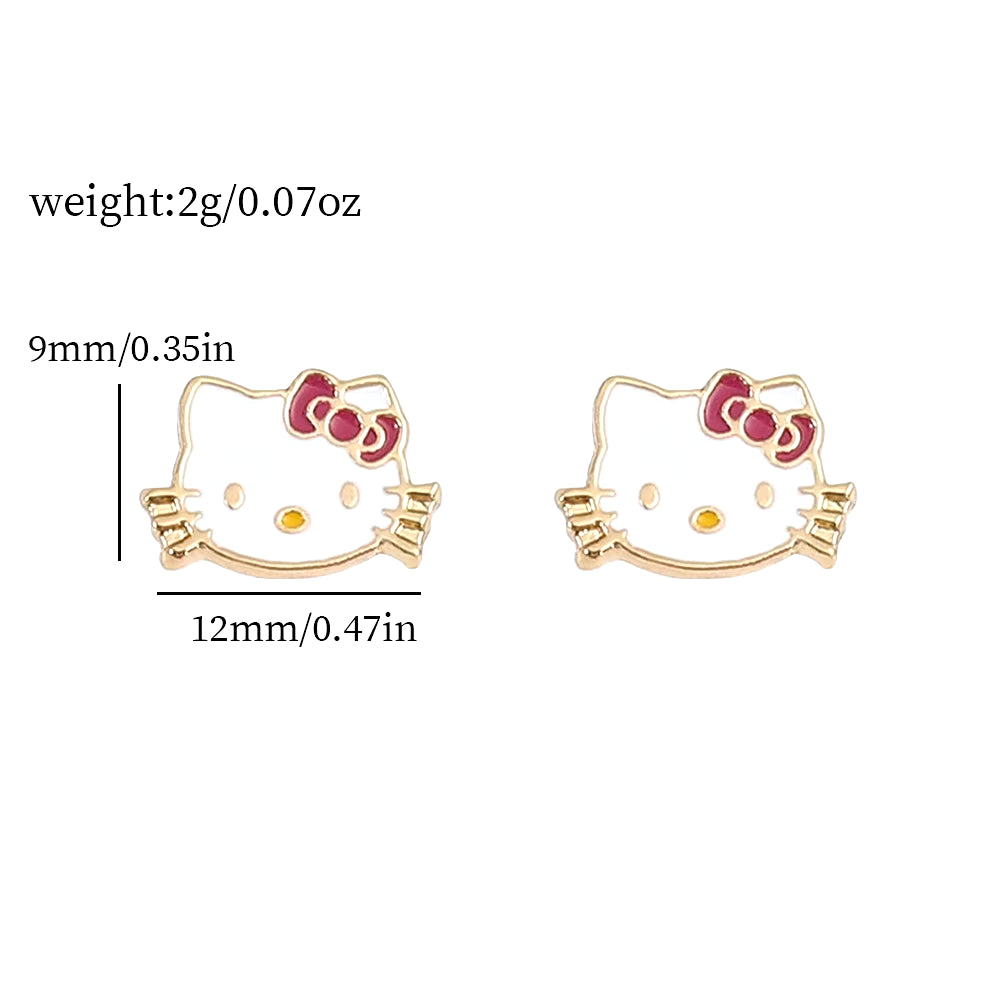 Sweet Sanrio Necklace Hello Kitty Kawaii Kitty Cat Small Earrings Studs for Kids Child Gifts Cartoon Holiday Jewelry Set