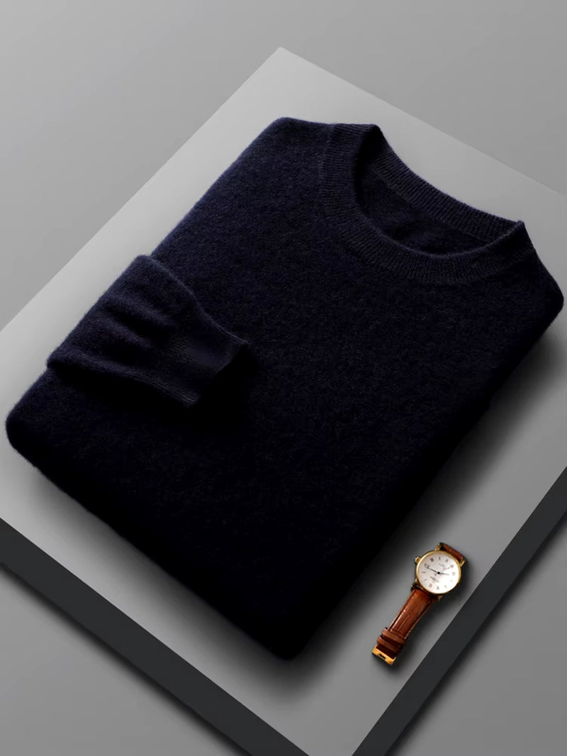 Spring Autumn 100% Pure Merino Wool Pullover Sweater Men O-Neck Long-Sleeve Cashmere Knitwear Female Clothing Grace