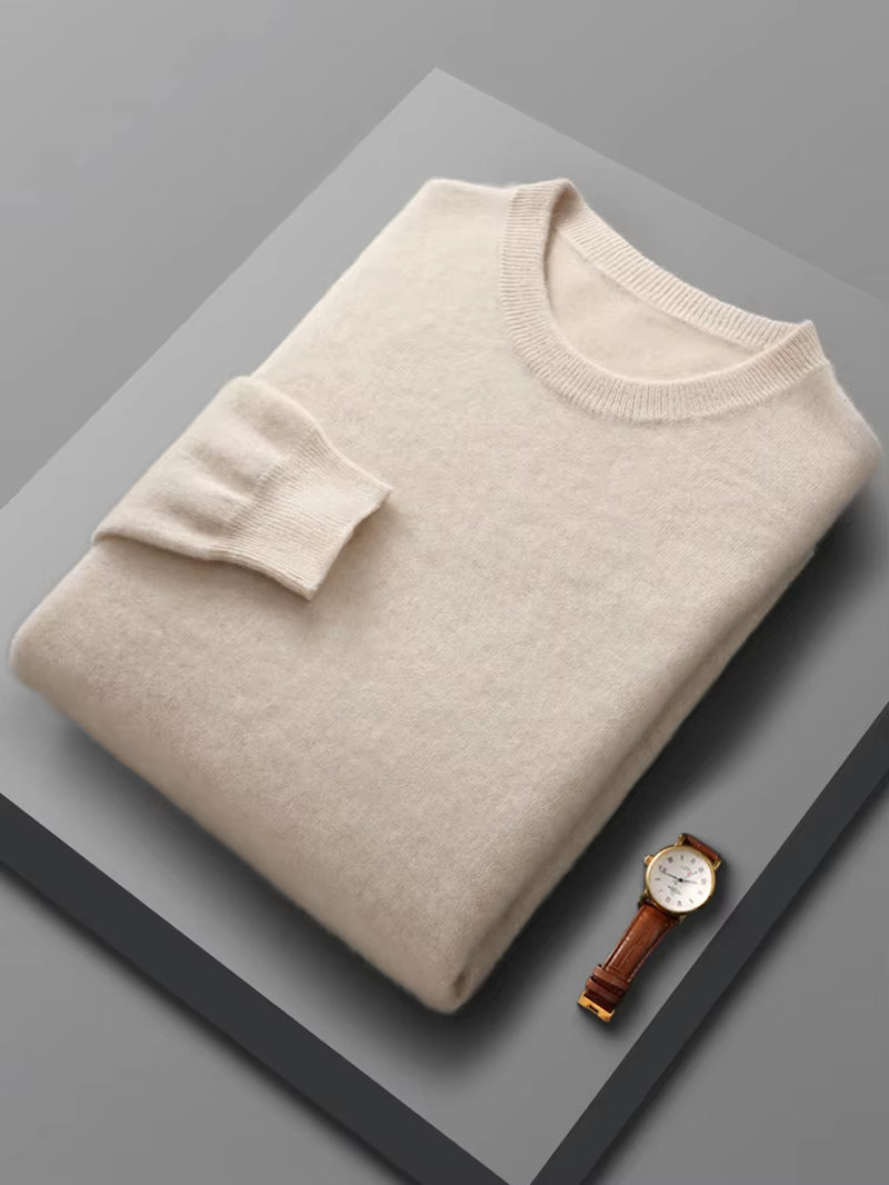 Spring Autumn 100% Pure Merino Wool Pullover Sweater Men O-Neck Long-Sleeve Cashmere Knitwear Female Clothing Grace