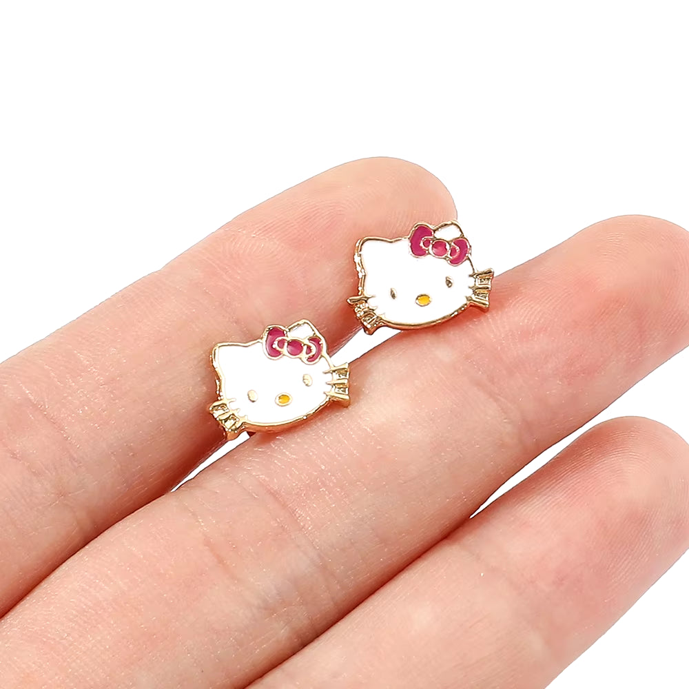 Sweet Sanrio Necklace Hello Kitty Kawaii Kitty Cat Small Earrings Studs for Kids Child Gifts Cartoon Holiday Jewelry Set